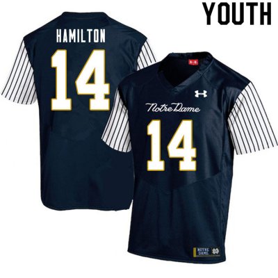 Notre Dame Fighting Irish Youth Kyle Hamilton #14 Navy Under Armour Alternate Authentic Stitched College NCAA Football Jersey TMW0199HP